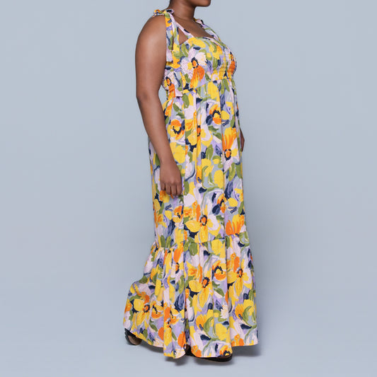 Strappy Airflow Printed Tiered Dress