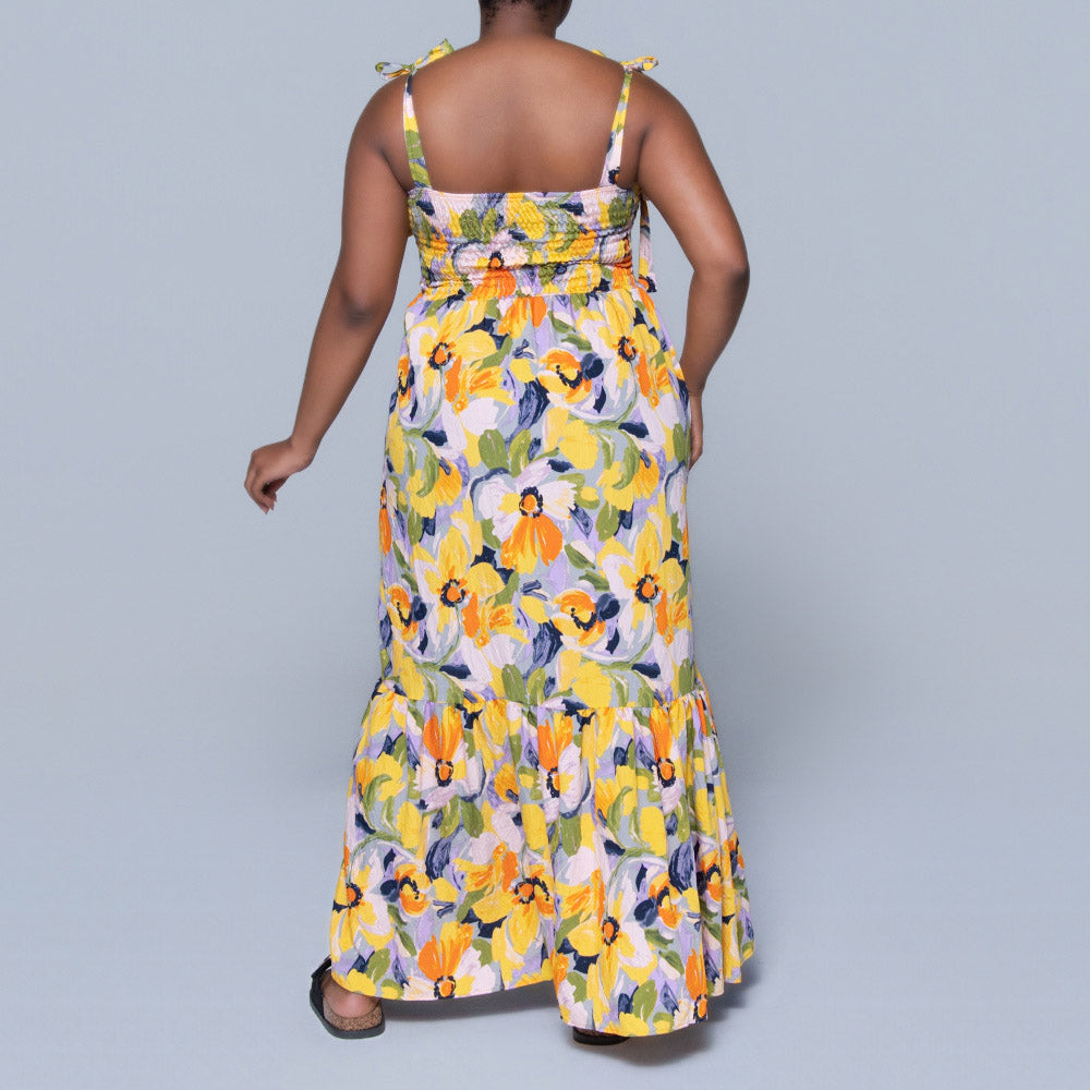 Strappy Airflow Printed Tiered Dress