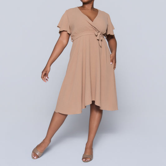 Camel Airflow Tie-Belt Dress