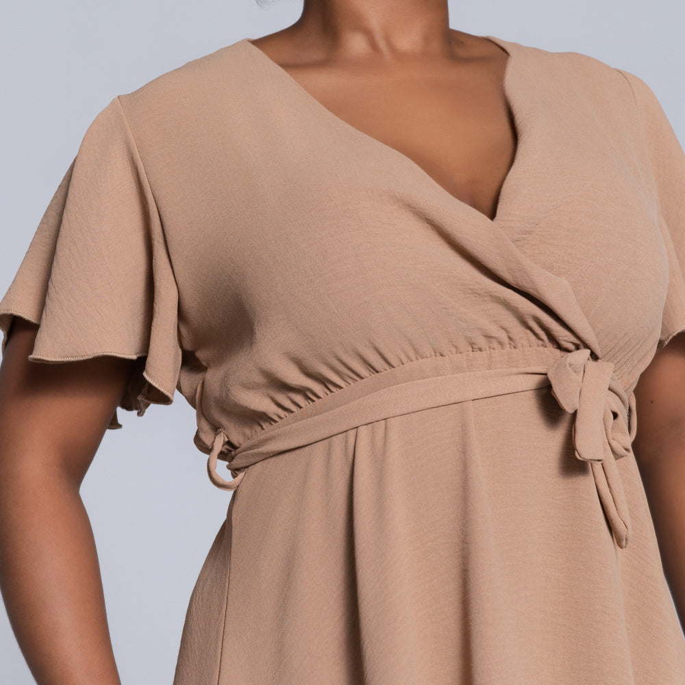 Camel Airflow Tie-Belt Dress