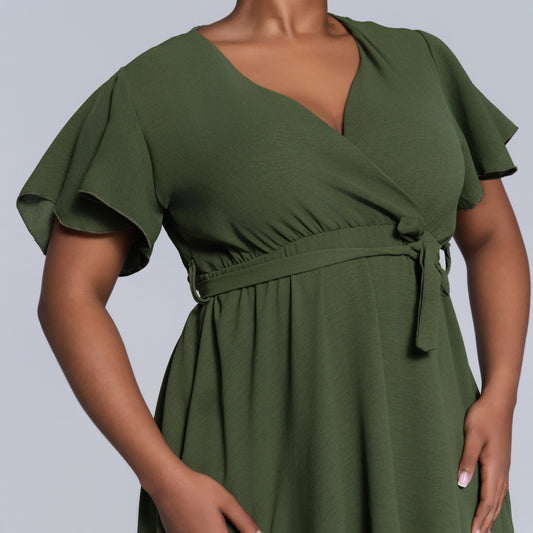 Olive Airflow Tie-Belt Dress