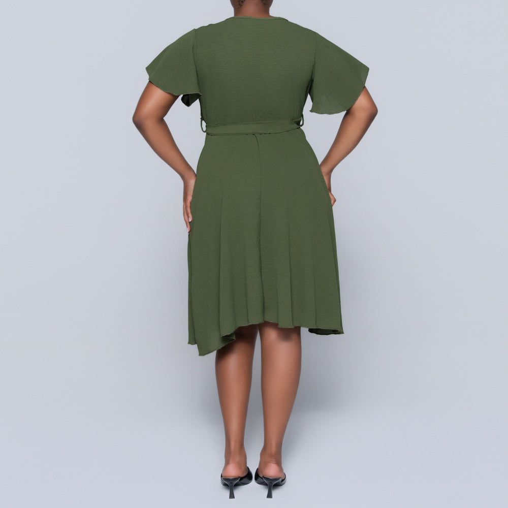 Olive Airflow Tie-Belt Dress