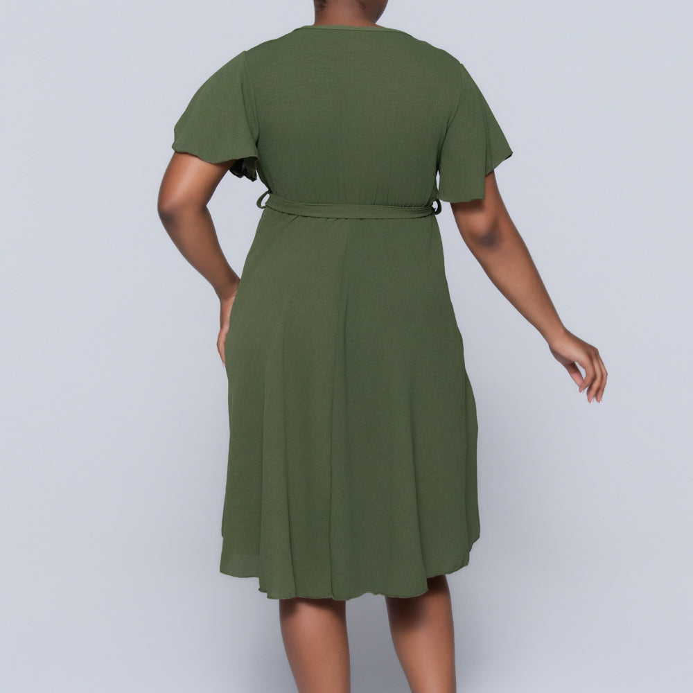 Olive Cross Over Airflow Dress