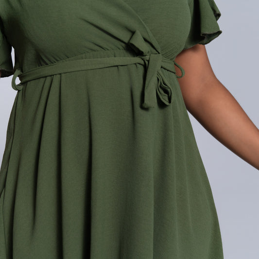 Olive Cross Over Airflow Dress