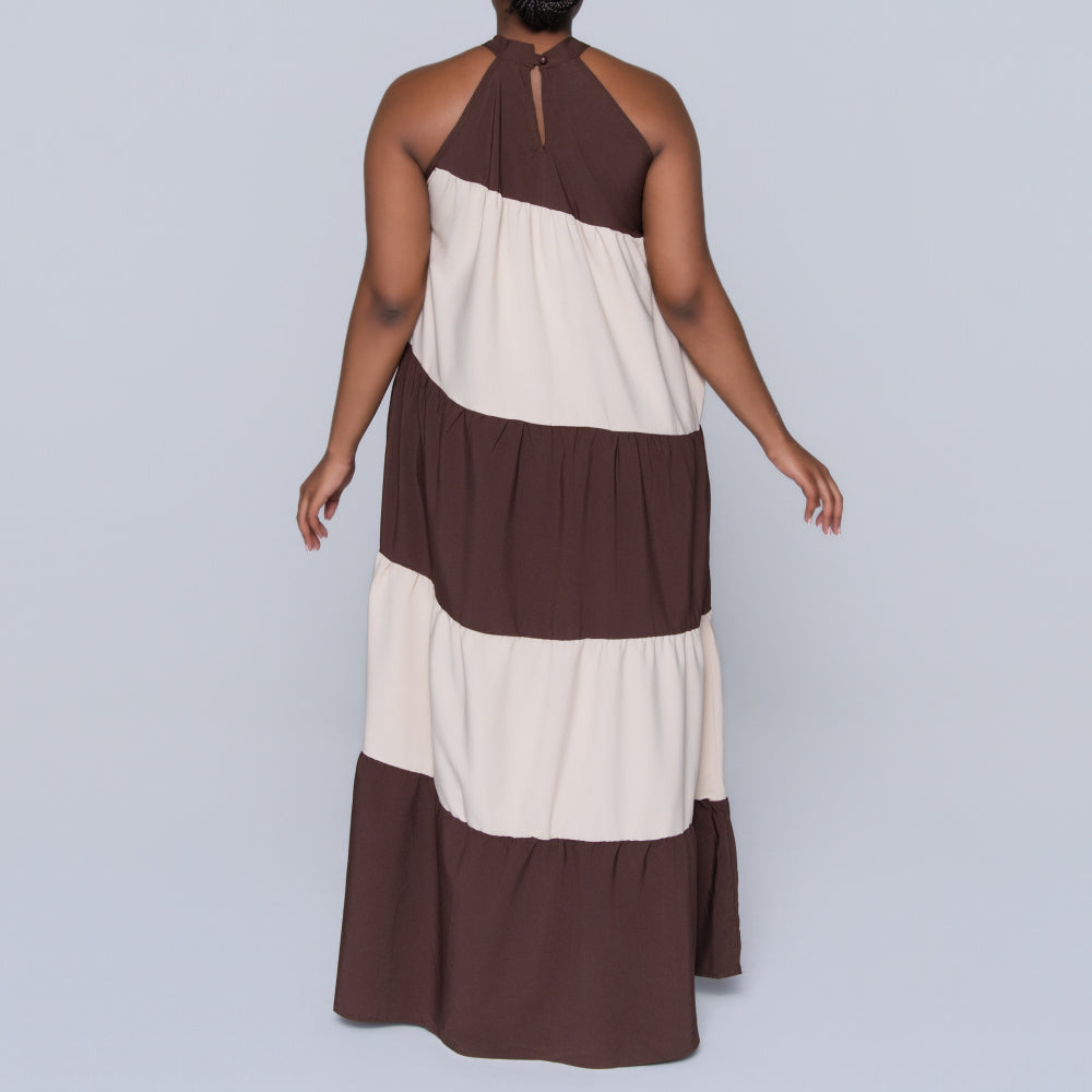 Brown Colour Block Dress