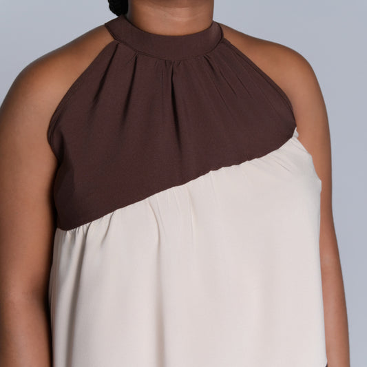 Brown Colour Block Dress