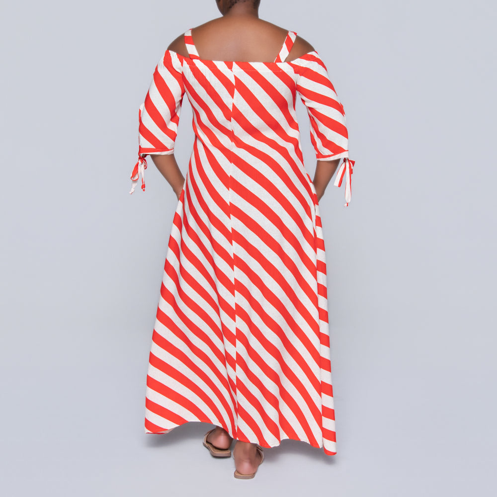 Striped Off Shoulder Strappy Dress