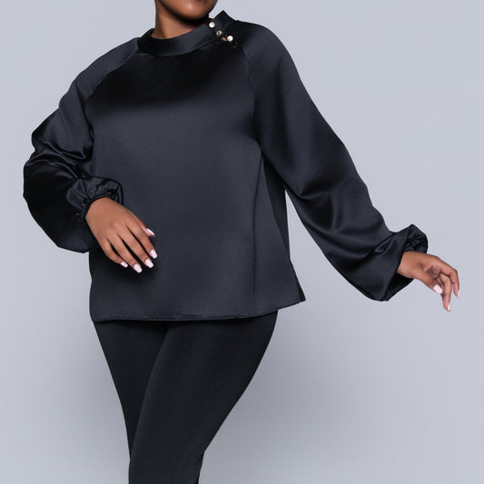 Black Long Sleeve Satin Top