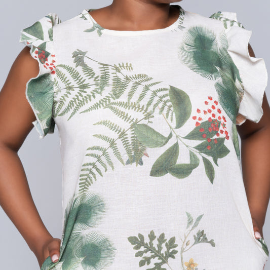 Green Short Sleeve Printed Tiered Tunic