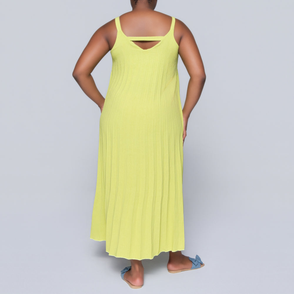 Chartreuse Airflow Pleated Dress