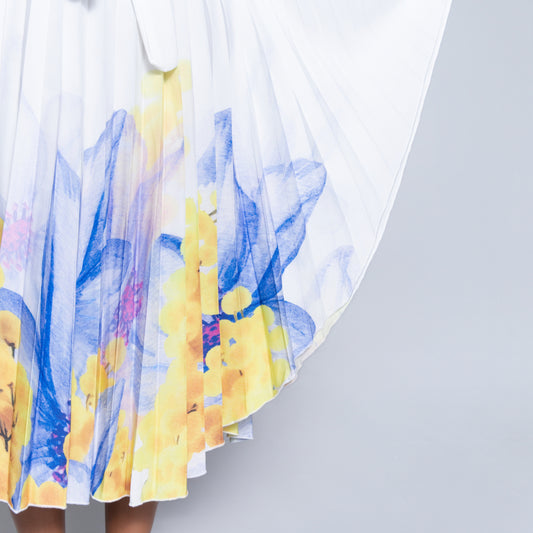 Printed Pleated Tie-Belt Tunic