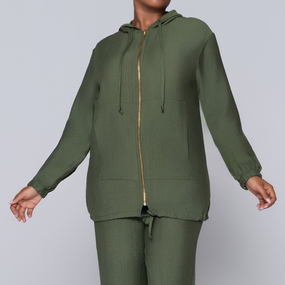 Long Sleeve Olive Hooded Zipper Jacket – Fashion World ZA