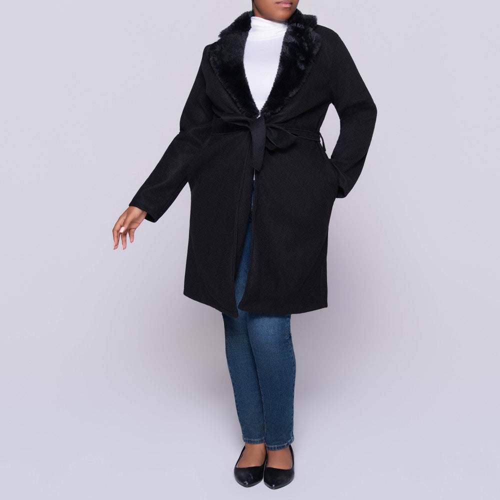 Black Melton Fur Contrast Jacket – Fashion World ZA