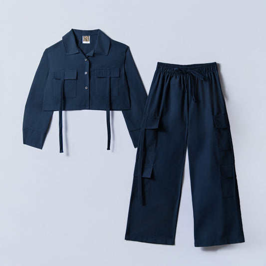 Navy Poplin Cargo Pants