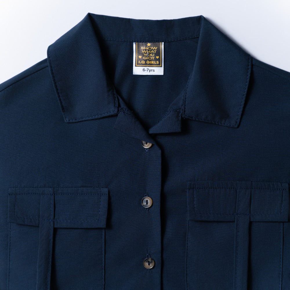 Girls Navy Poplin Crop Top