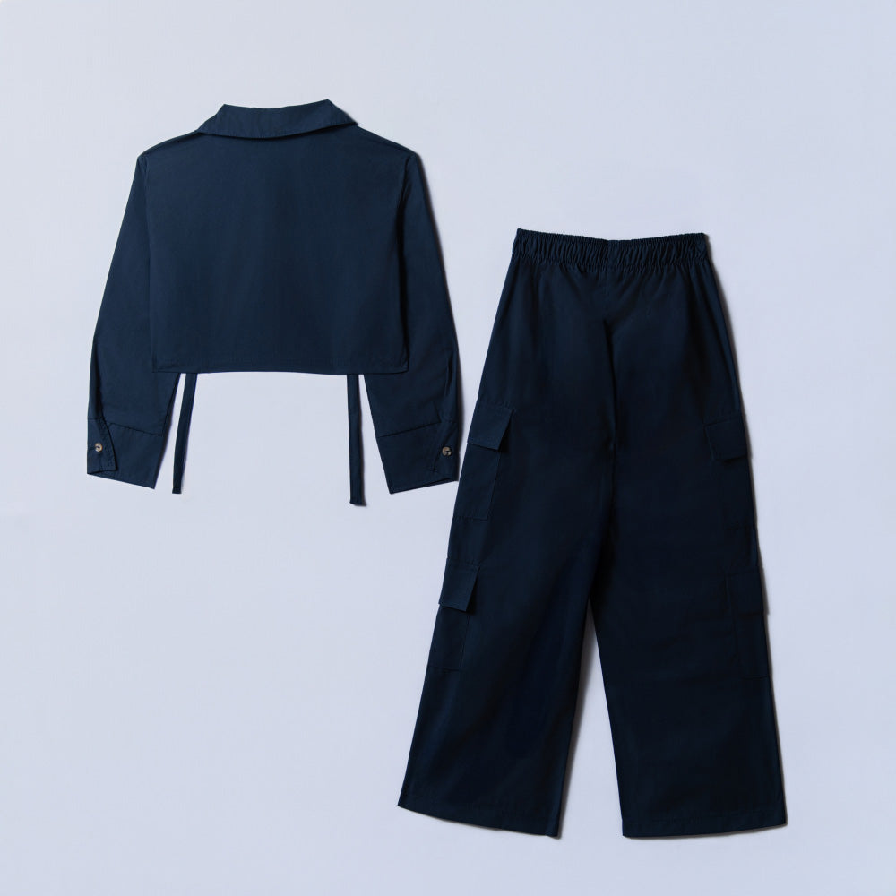 Girls Navy Poplin Crop Top
