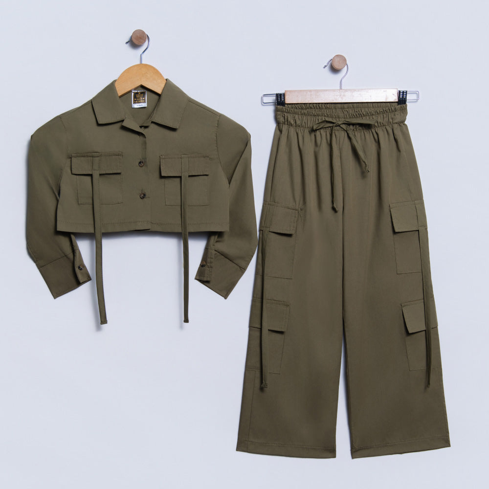 Girls Olive Poplin Crop Top