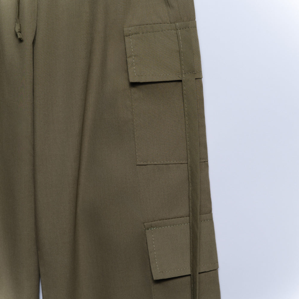 Girls Olive Poplin Crop Top