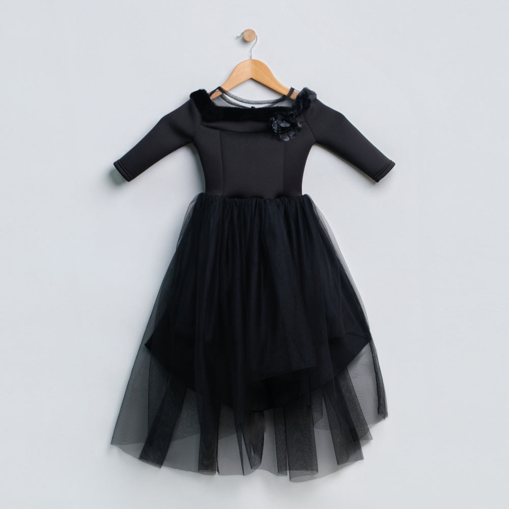Girls Mesh Scuba Black Party Dress