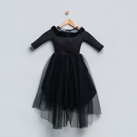 Girls Mesh Scuba Black Party Dress