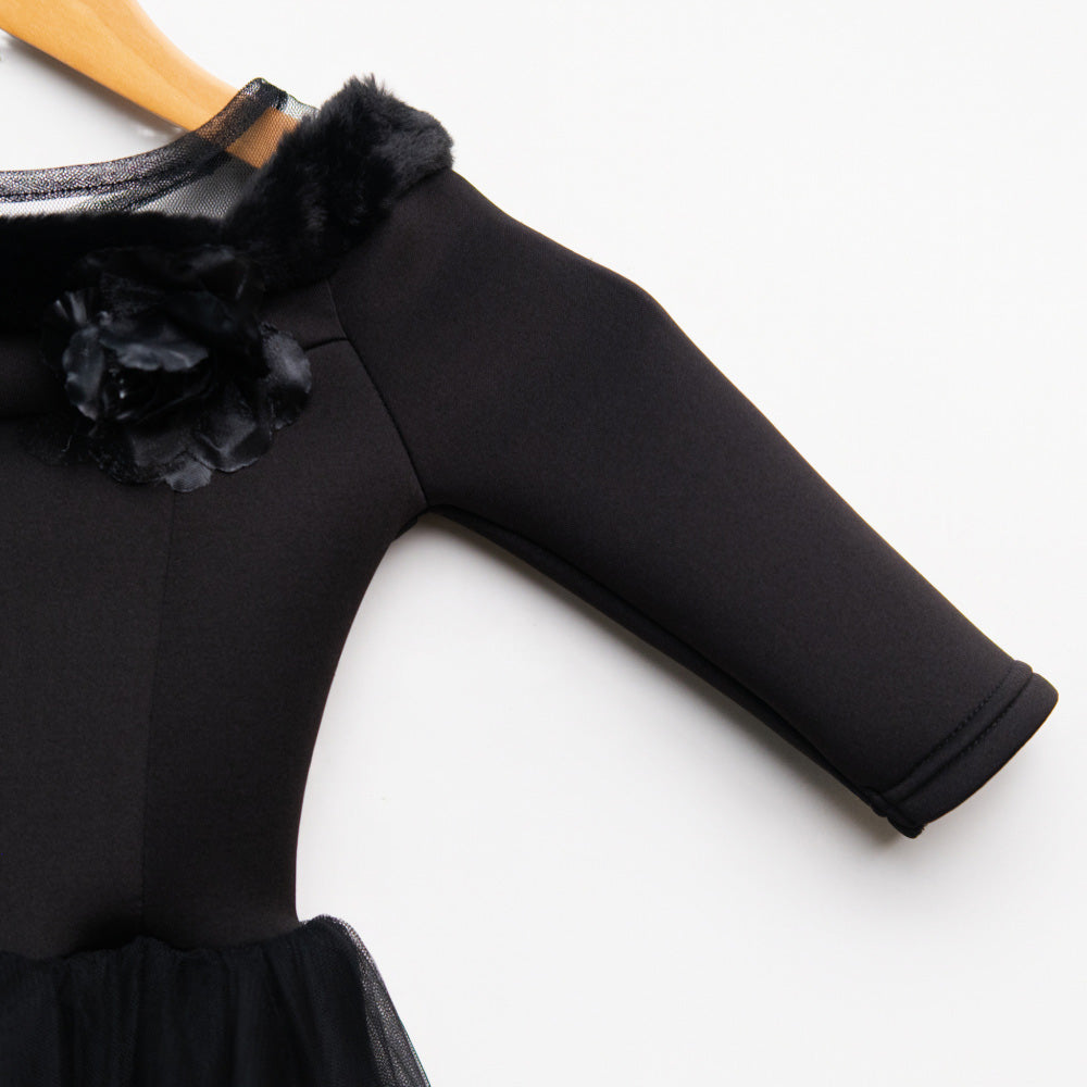 Girls Mesh Scuba Black Party Dress