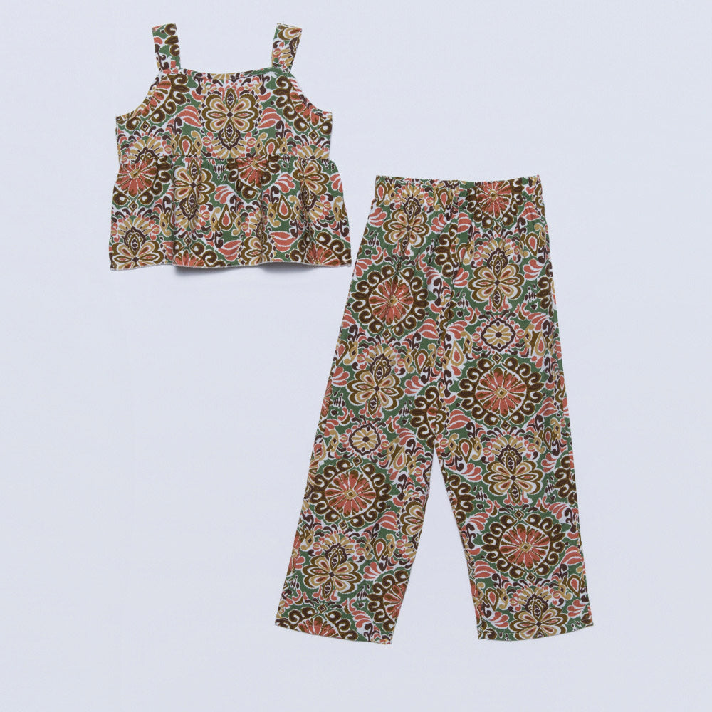 Girls Floral Print Shorts And Top Set