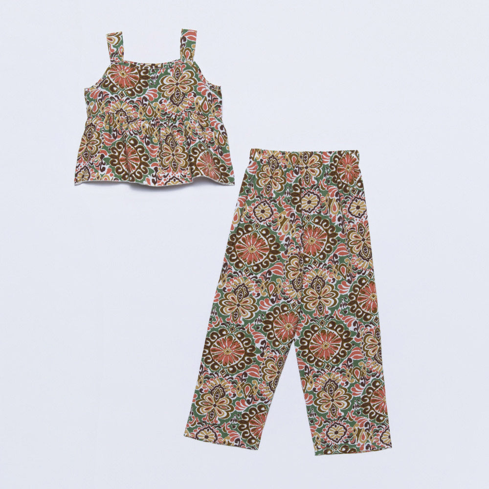 Girls Floral Print Shorts And Top Set