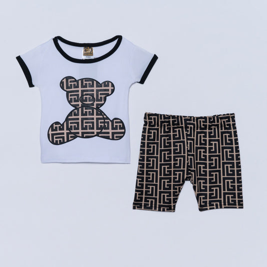 Girls Bear Print Top And Shorts Set
