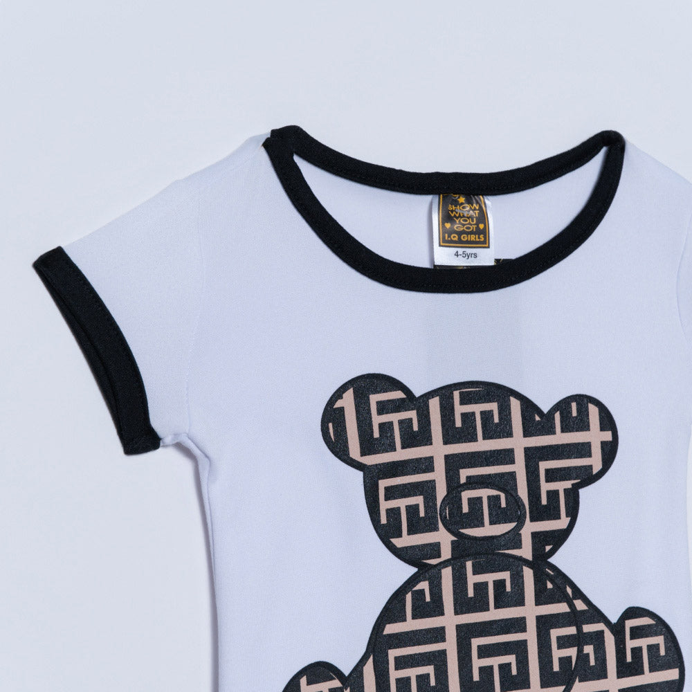 Girls Bear Print Top And Shorts Set