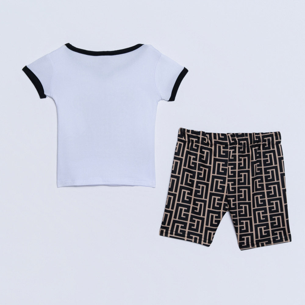 Girls Bear Print Top And Shorts Set
