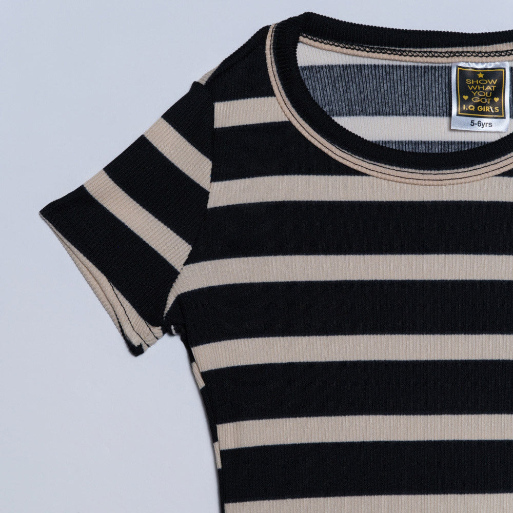 Girls Striped Ribbed Dress