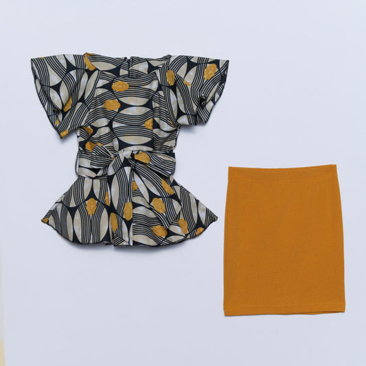 Girls Wax Print Top And Skirt Set