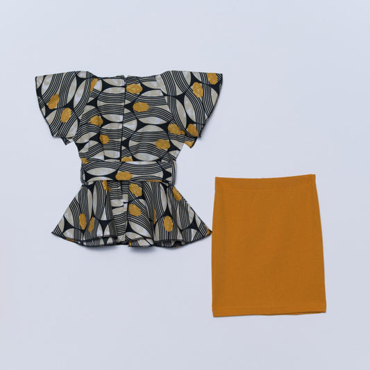 Girls Wax Print Top And Skirt Set