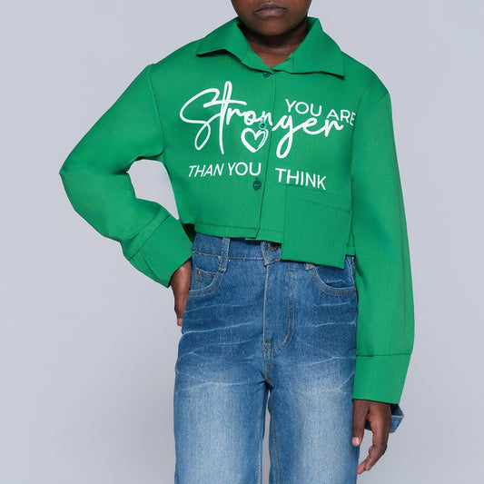 Girls Emerald Printed Crop Shirt