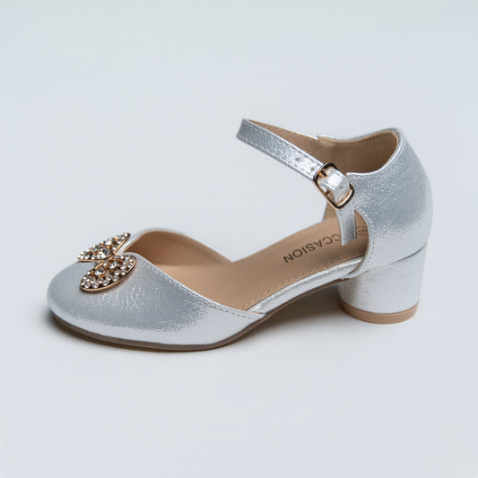 Girls Flower Diamante  Bow  Party Shoes