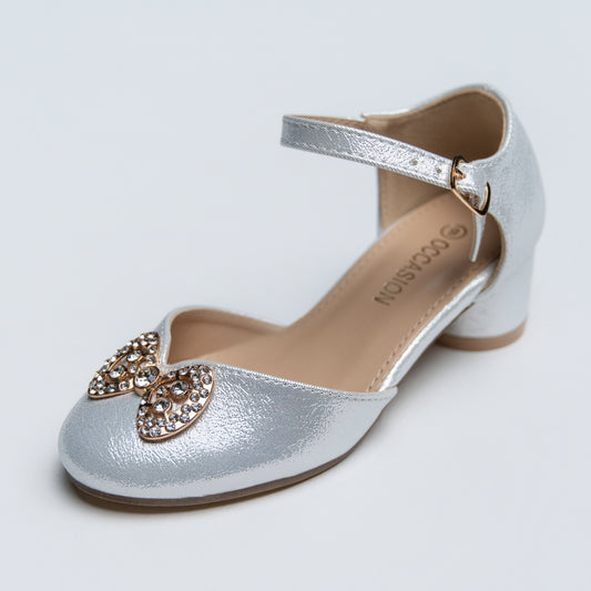 Girls Flower Diamante  Bow  Party Shoes
