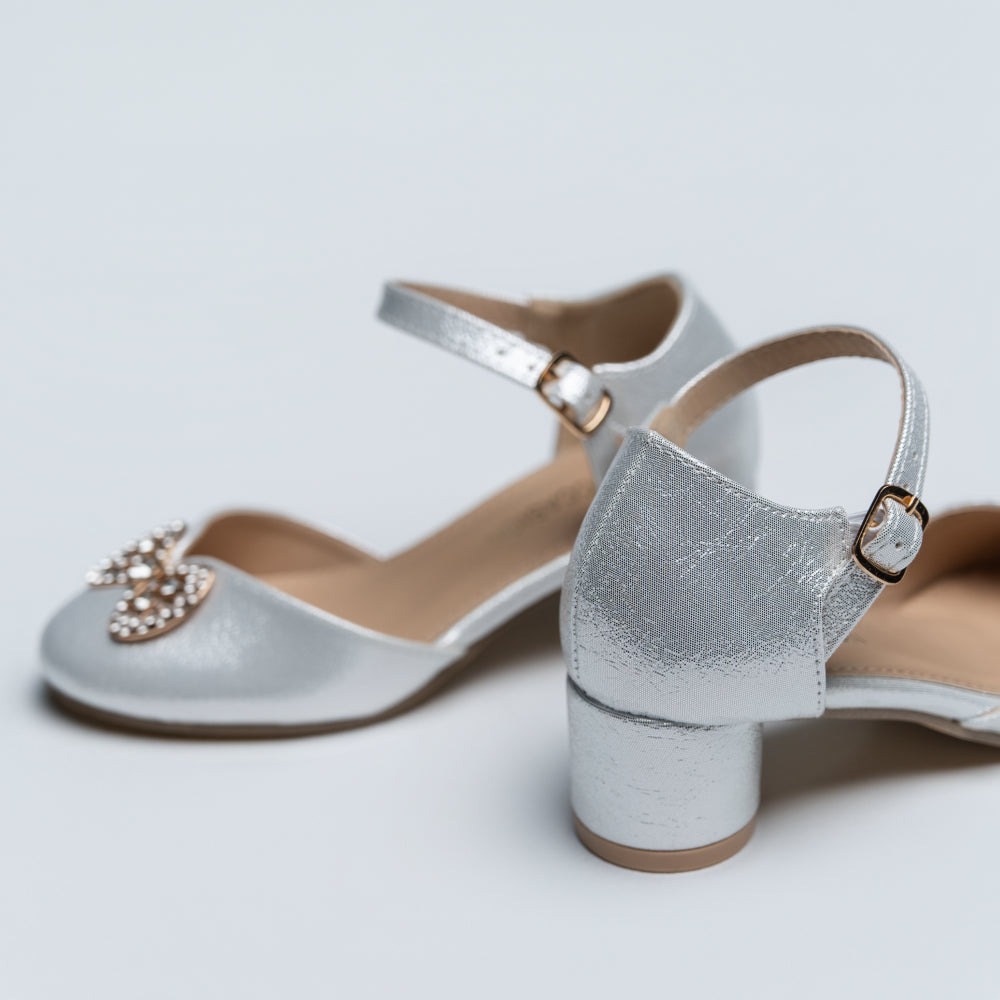 Girls Flower Diamante  Bow  Party Shoes