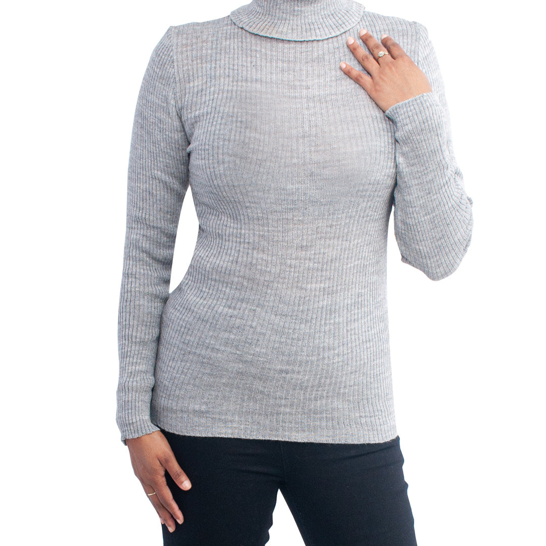 Grey Skinny Rib Poloneck