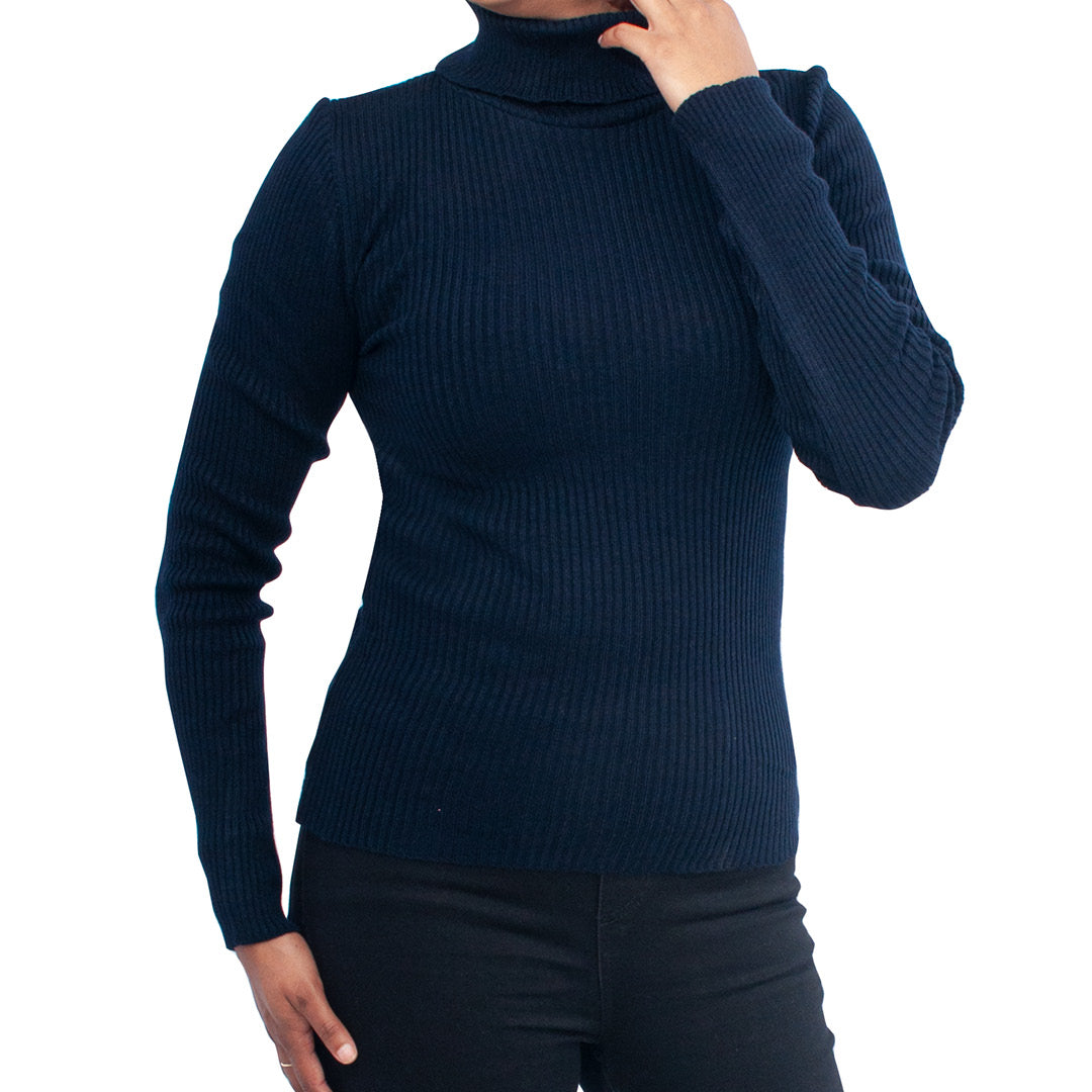 Navy Skinny Rib Poloneck - Main Image