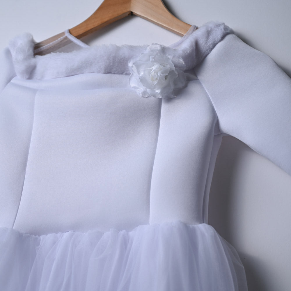 Girls Mesh White Party Dress