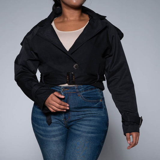 Black Tie-Belt Jacket