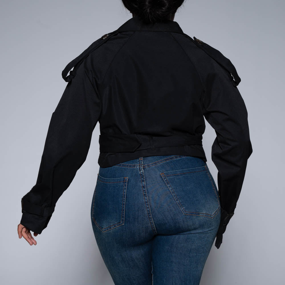 Black Tie-Belt Jacket