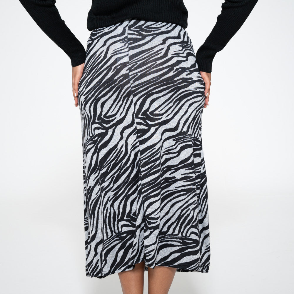 Longer Length Printed Jersey Knit Panel Skirt