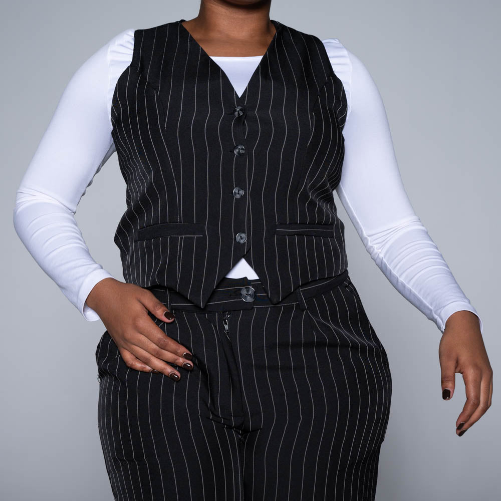 Black Stripe Suit Waistcoat