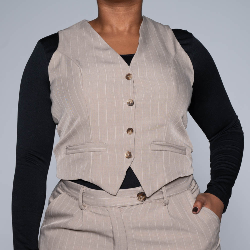 Stone Stripe Suit Waistcoat