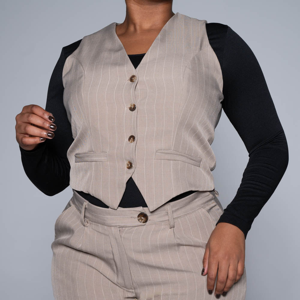 Stone Stripe Suit Waistcoat