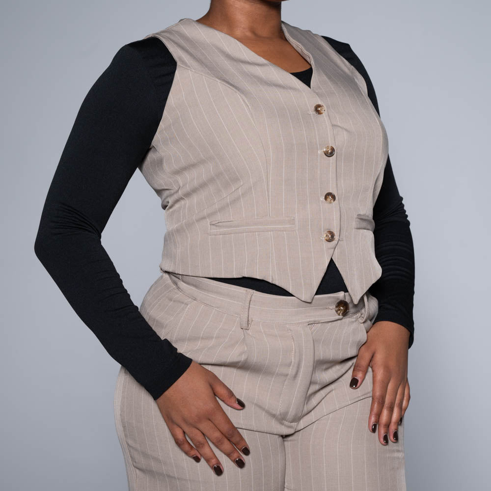 Stone Stripe Suit Waistcoat