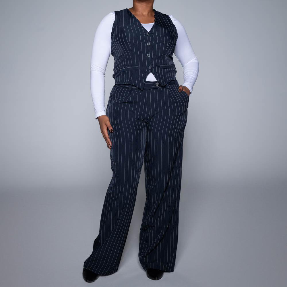 Navy Stripe Slax Suit Pants