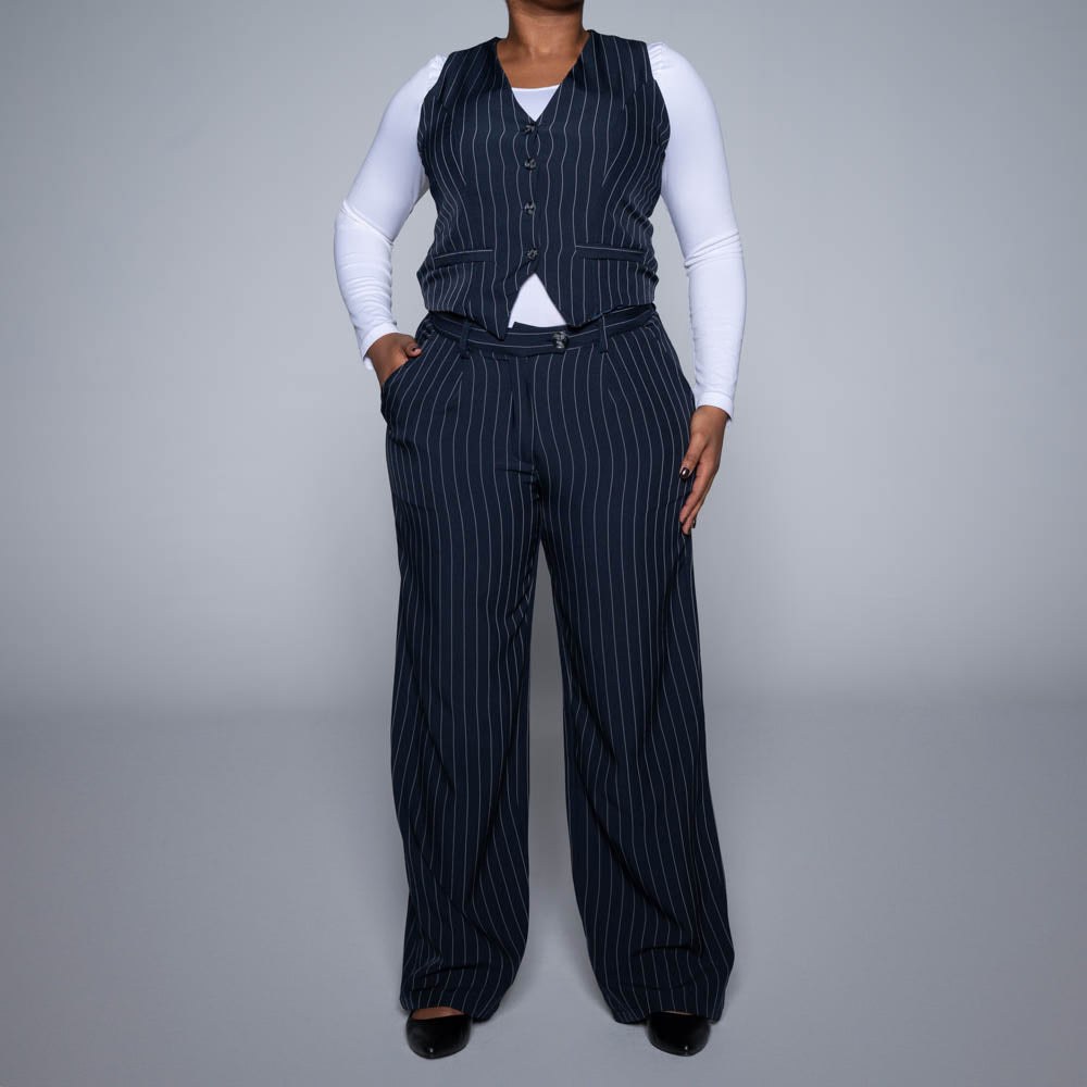 Navy Stripe Slax Suit Pants