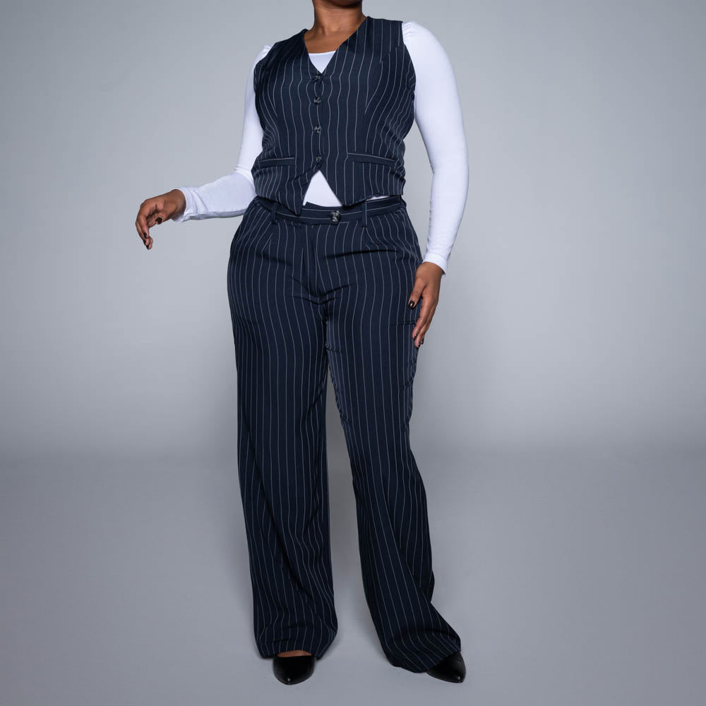 Navy Stripe Slax Suit Pants